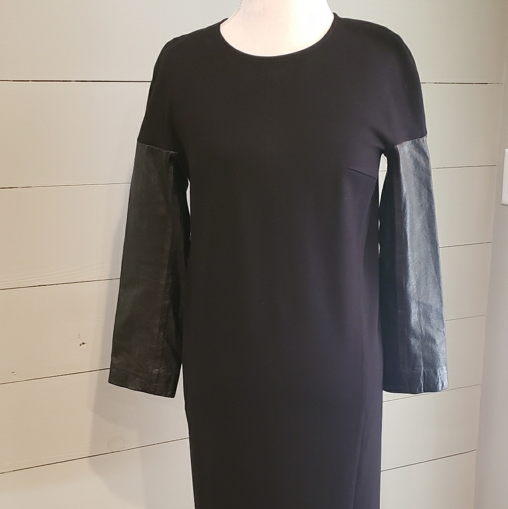 Donna Karan sz S dress with leather sleeves